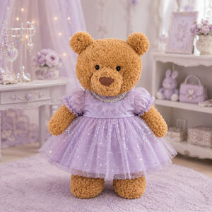 Large Bartholomew Bear & 16" Plush Clothes Outfit - Purple Sequin Tulle Dress